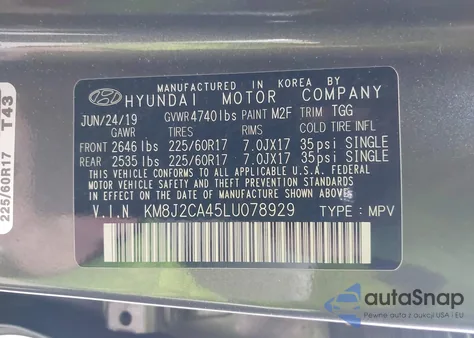 2020 Hyundai Tucson Se из США, поврежденный, VIN KM8J2CA45LU078929